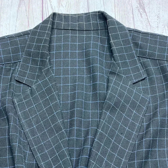 Vintage Womens Union ILGWU Plaid Navy Blue Single Button Lightweight Blazer VTG - Picture 2 of 14